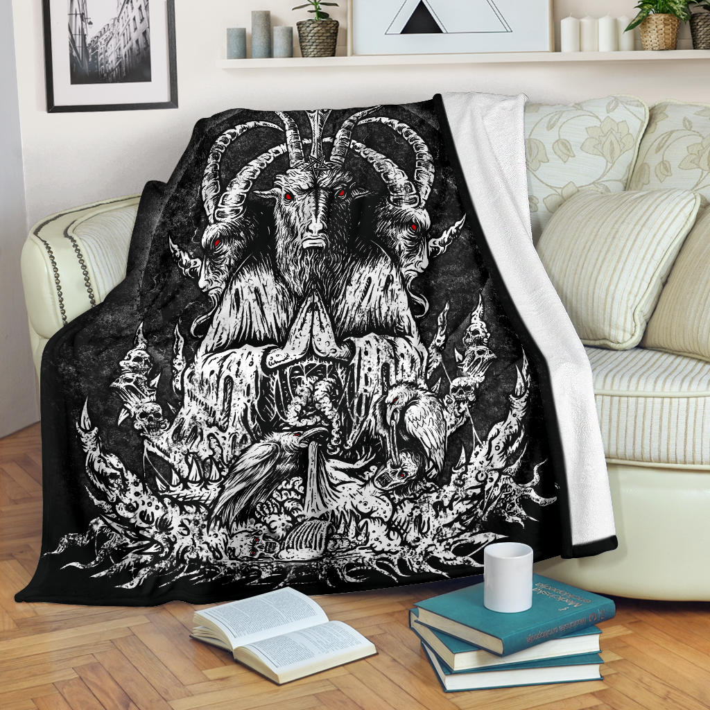 Skull Skeleton Satanic Goat  Zombie Crow Feast Blanket