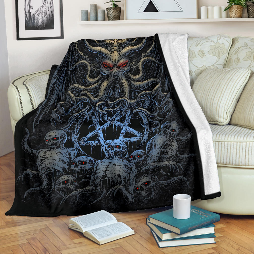 Skull Skeleton Demon Octopus Satanic Pentagram Blanket Night Blue Version