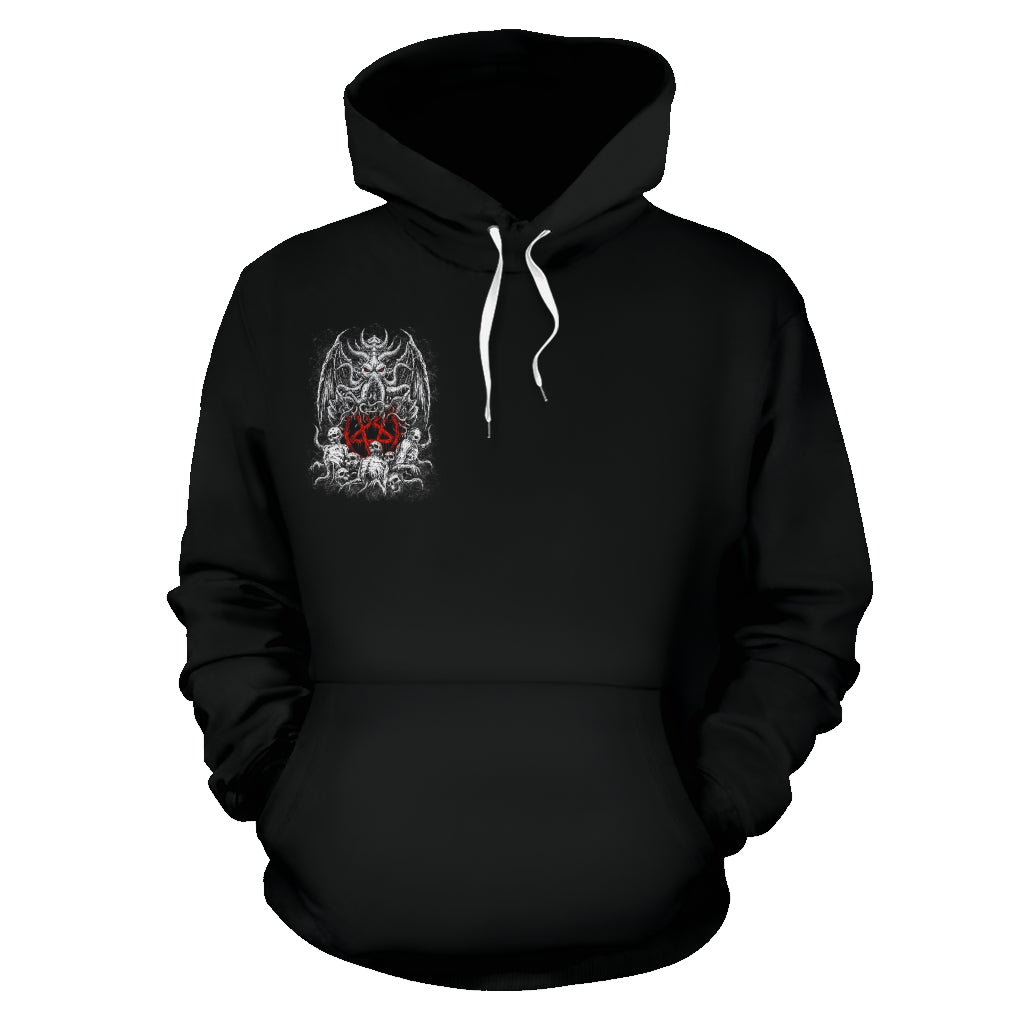 Skull Satanic Pentagram Demon Octopus Hoodie Black And White Red Pentagram