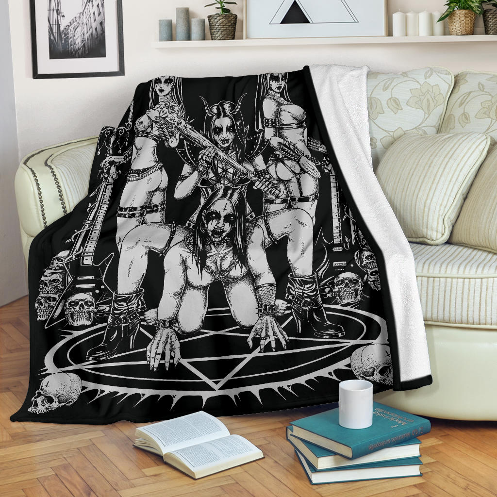 Skull Satanic Pentagram Ultimate Black Metal Lover Demon Blanket Black And White