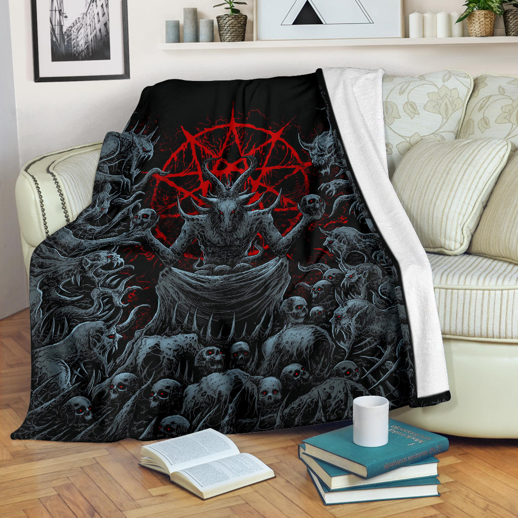 Skull Skeleton Satanic Goat Skull Trophy Demon Breed Blanket Color Version