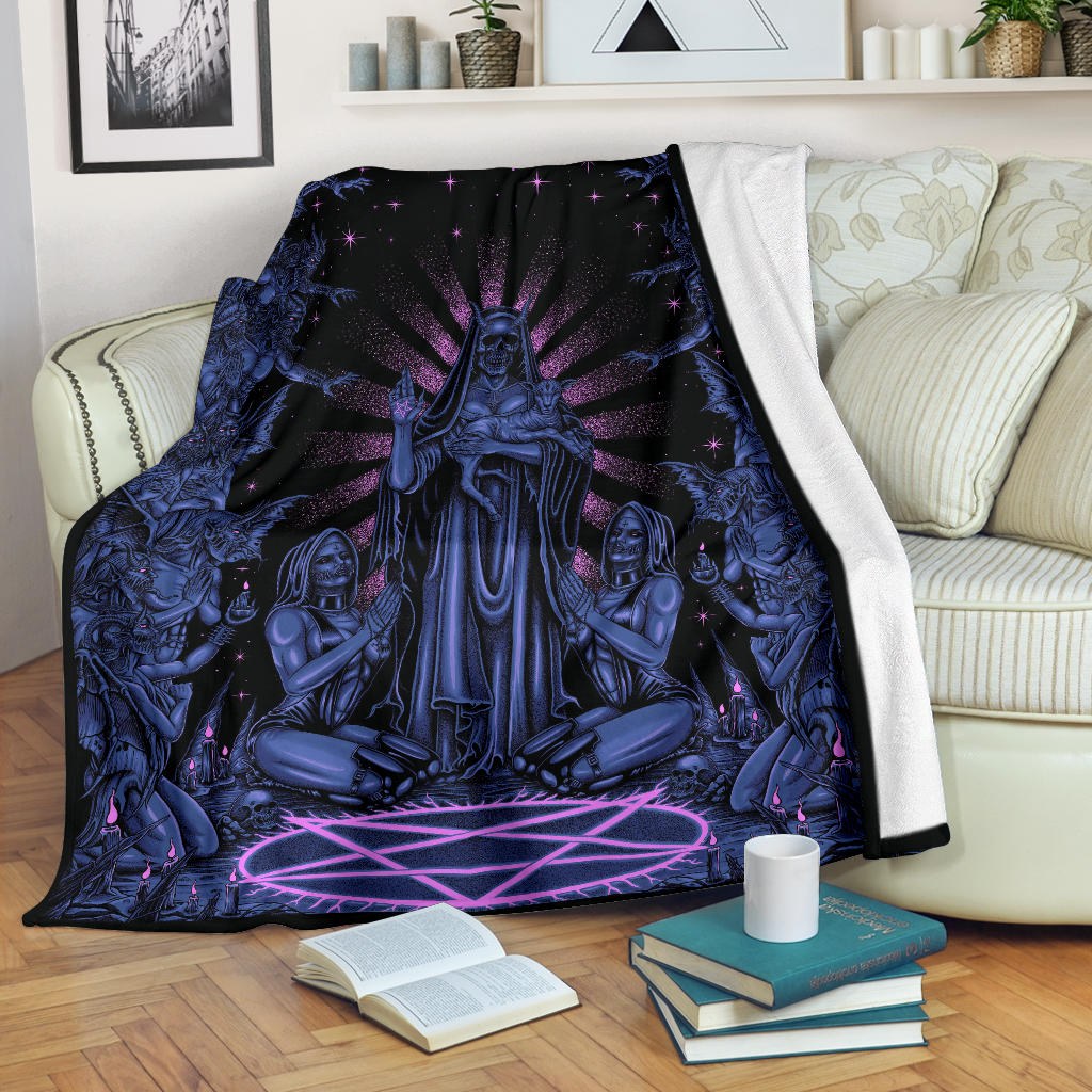 Satanic Pentagram Palm Demon Nun Demon Bombardment Blanket Awesome Night Blue Pink