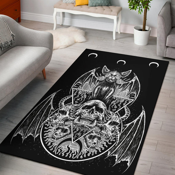 Skull Gothic Bat Wing Demon Cat Area Rug – blended extreme