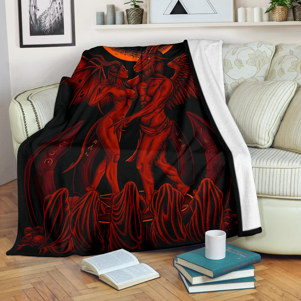 Skull Satanic Pentagram Baphomet Erotic Demon Shrine Blanket Blood Red Hell