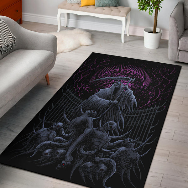 Wicked Skull Reaper Demon Area Rug Awesome Night Blue Pink – blended ...