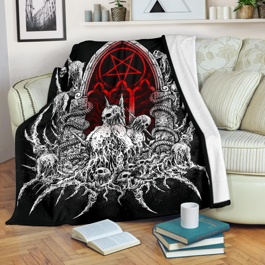 Skull Satanic Pentagram Shrine New Red With White Blanket