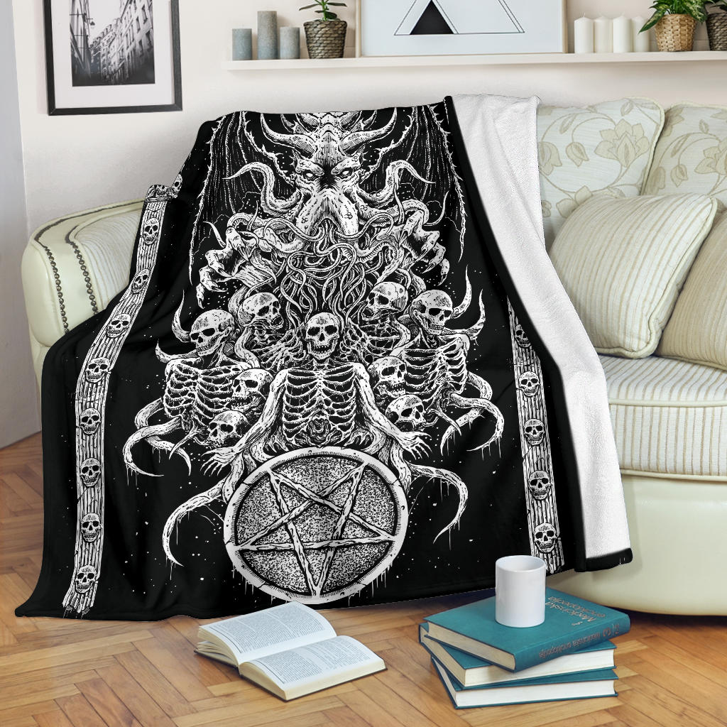 Skull Skeleton Satanic Pentagram Demon Octopus Shrine Blanket