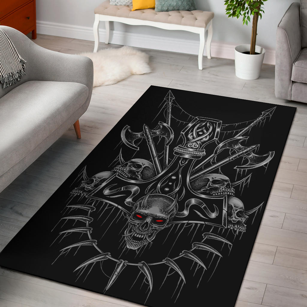 Skull Viking Thor's Hammer Sword Blanket Awesome Silver Demon Red Eye Area Rug