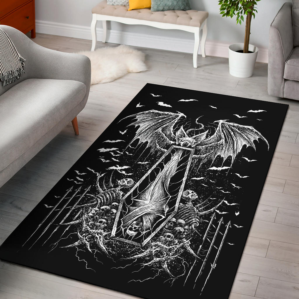 Skull Batwing Skeleton Coffin Shroud Area Rug Awesome Black And White