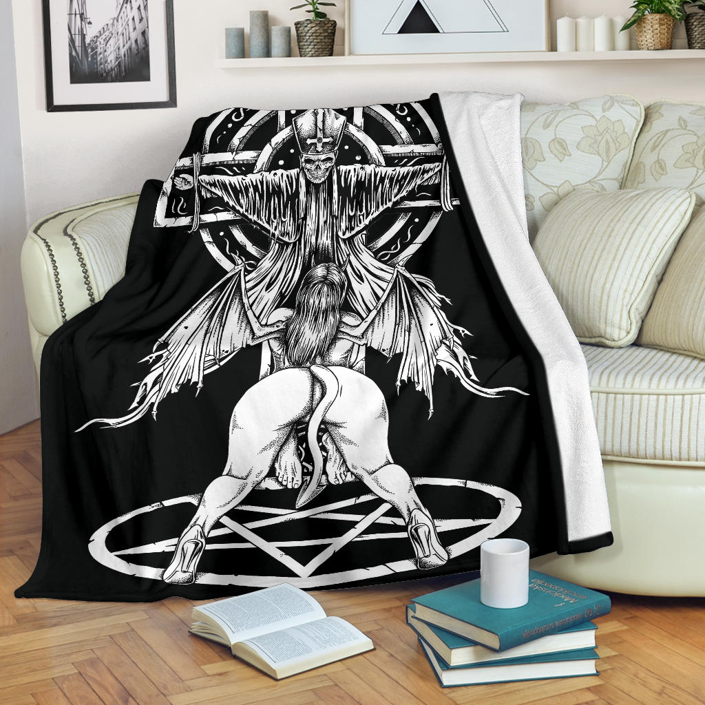 Skull Satanic Pentagram Demon Priest Crucified Blanket