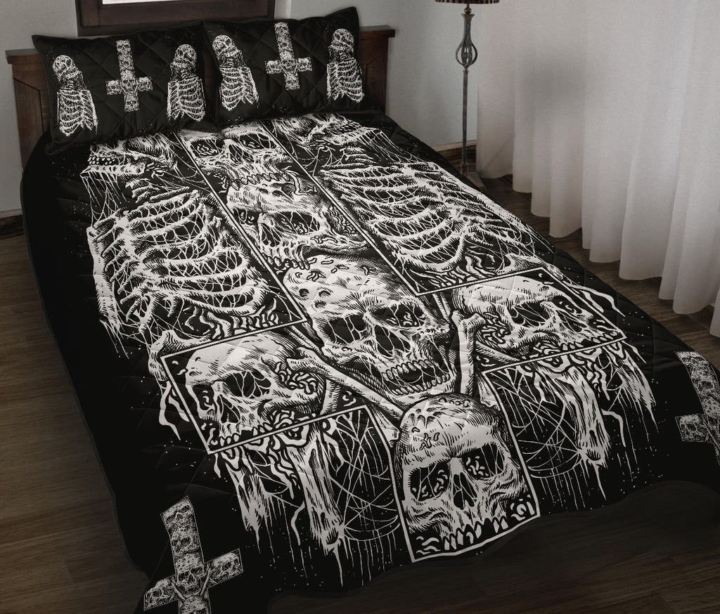 Skull Satanic Cross Quilt 3 Piece Bed Set