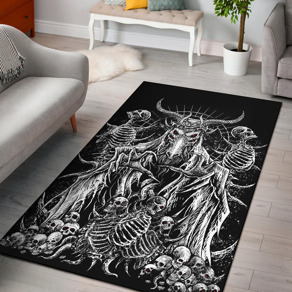 4 Eyed Crowned Goat Area Rug Black And White Red Eye