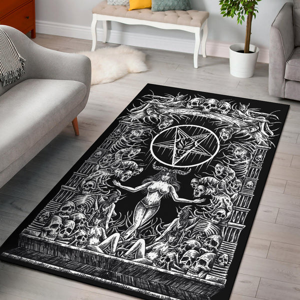 Skull Satanic Pentagram Demon Shrine Area Rug – blended extreme