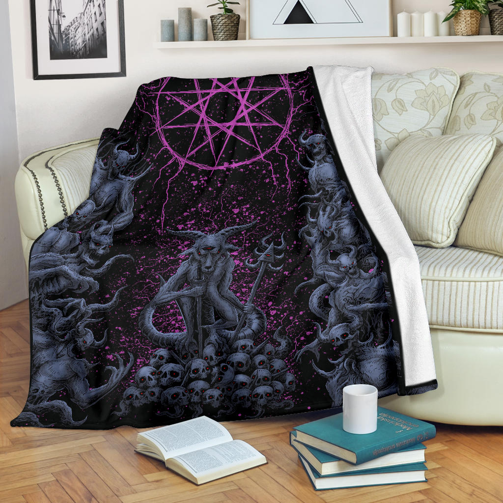 New! Original Skull Satanic Malevolent Cyclops Baphomet Goat Demon Invasion Blanket Awesome Blue Pink
