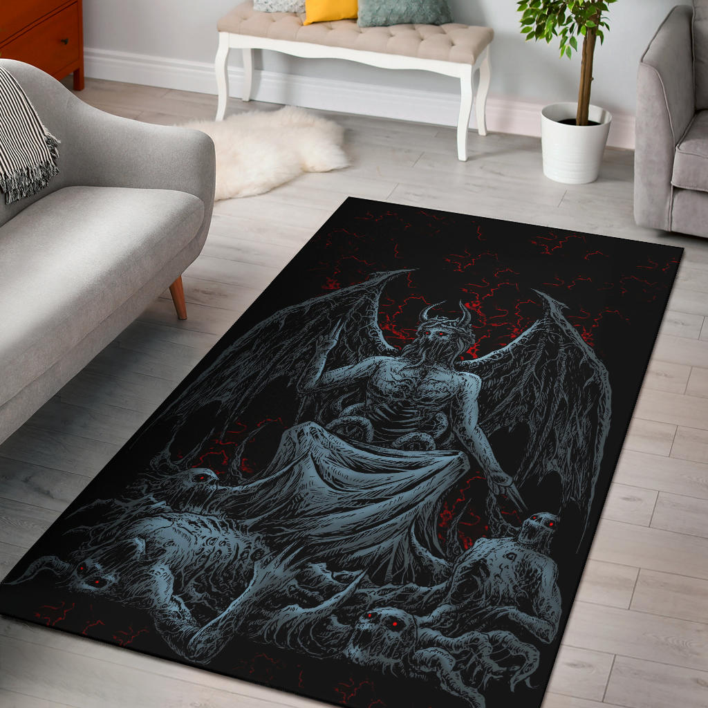 Skull Skeleton Satanic Bat Wing Demon God Area Rug Color Version