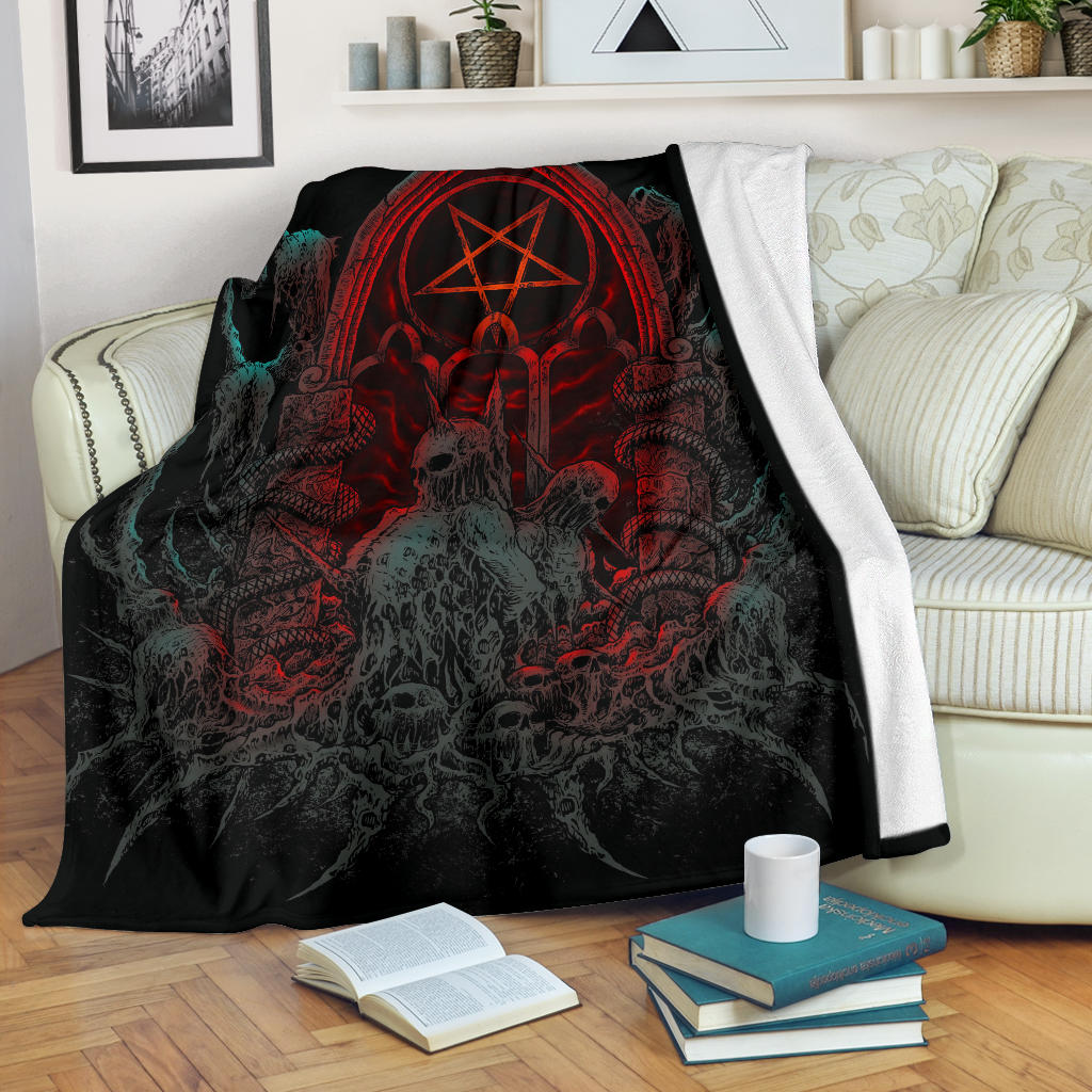 Satanic Skull Inverted Pentagram Shrine Blanket Color Version