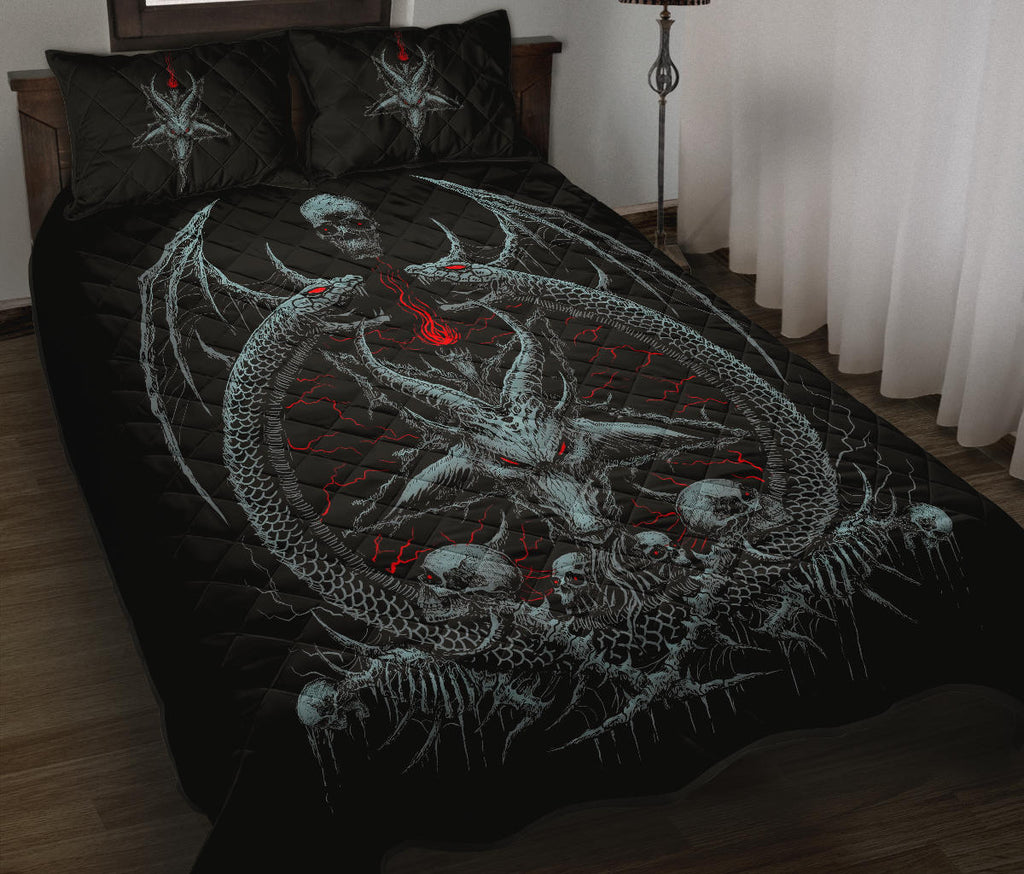 Skull Demon Satanic Goat Satanic Pentagram Serpent Quilt 3 Piece Set