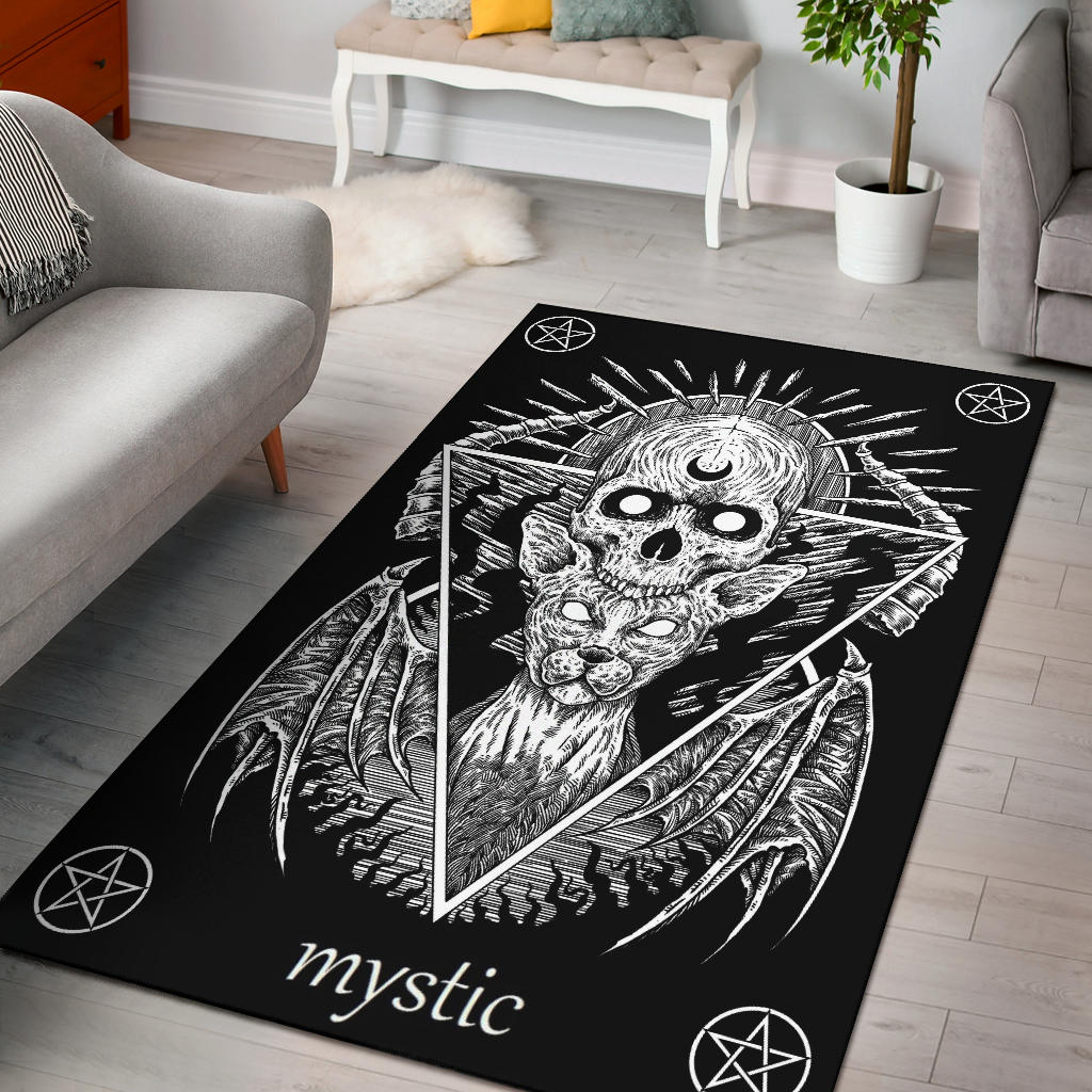 Cryptid Area Rug Skull Pentagram Occult Gothic Demon Cat Area Rug – blended extreme