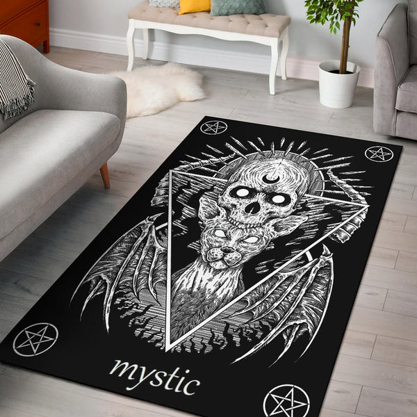 Skull Pentagram Occult Gothic Demon Cat Area Rug – blended extreme