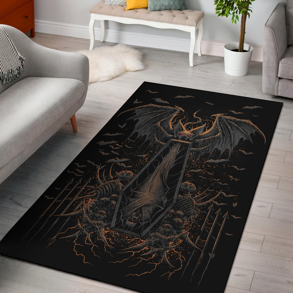 Skull Batwing Skeleton Coffin Shroud Area Rug Awesome Dark Version Red Eye