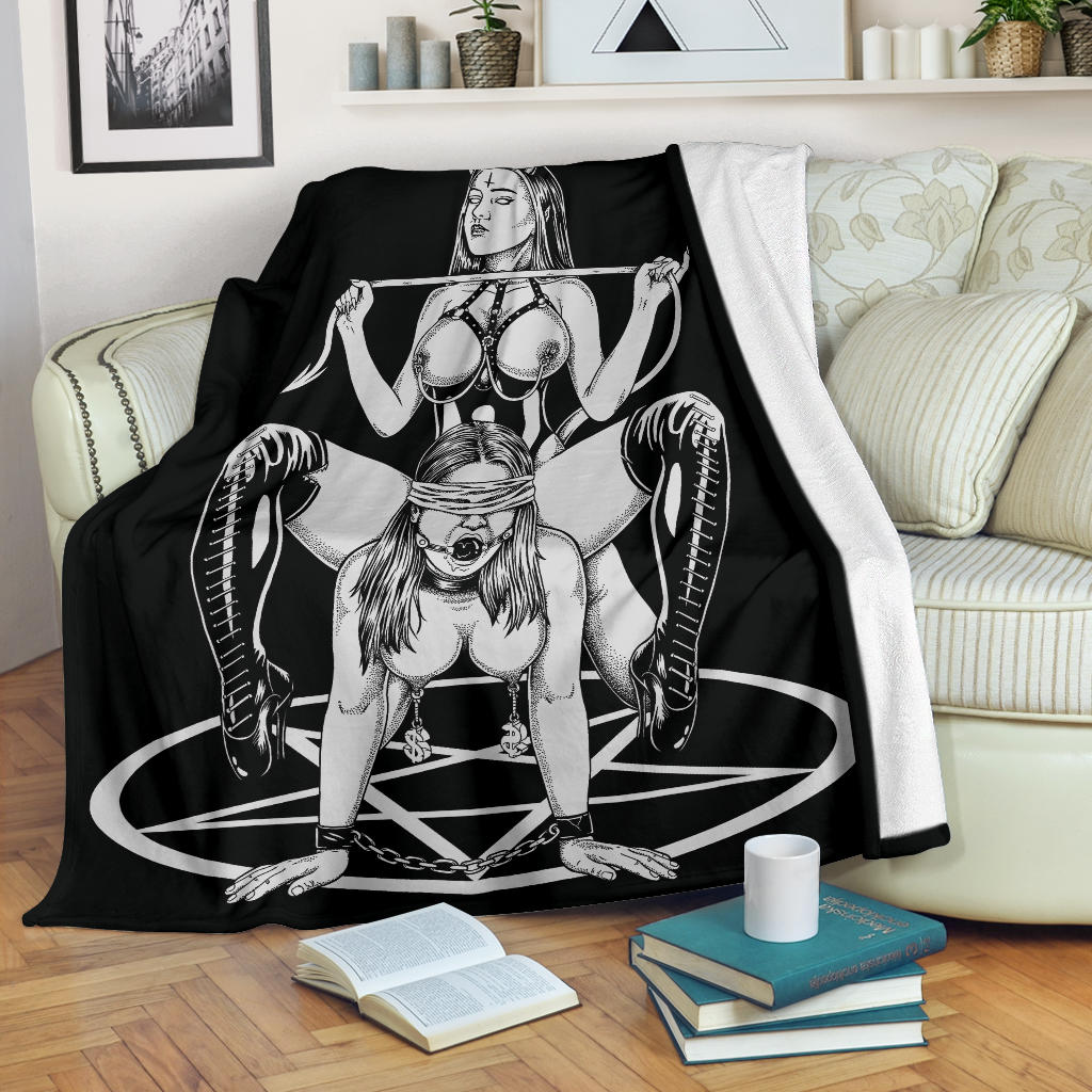 Satanic Pentagram Satanic Cross Demon Erotic Blanket Black And White