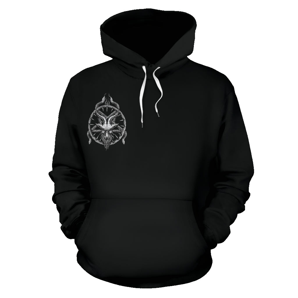 Skull Satanic Demon Goat Satanic Pentagram Serpent Hoodie Black And White