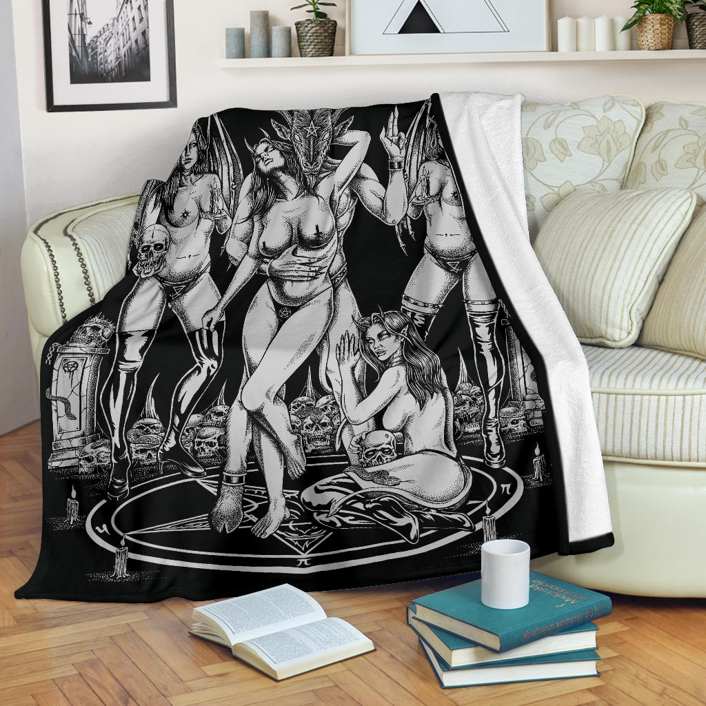 Skull Baphomet Erotic Revel In More Freedom And Realize It Throne Blanket Black And White