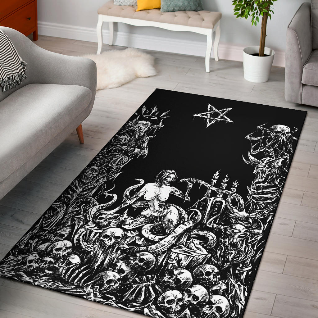 Skull Satanic Demon Satanic Pentagram Orgy Of The Damned Area Rug