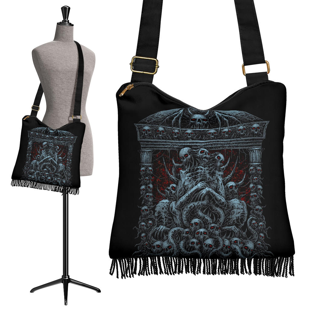 Skull Skeleton Bat Skull Death Shrine Boho Bag Color Version