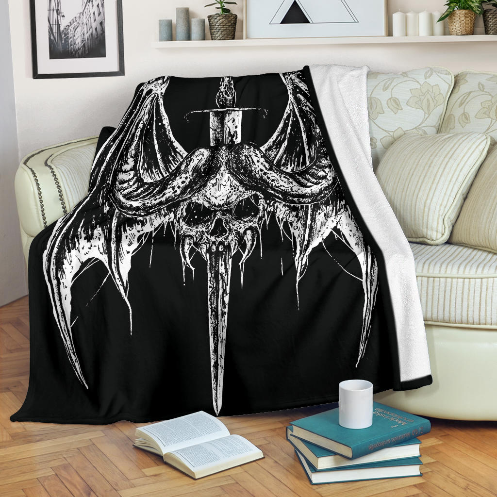 Skull Bat Wing Sword Blanket