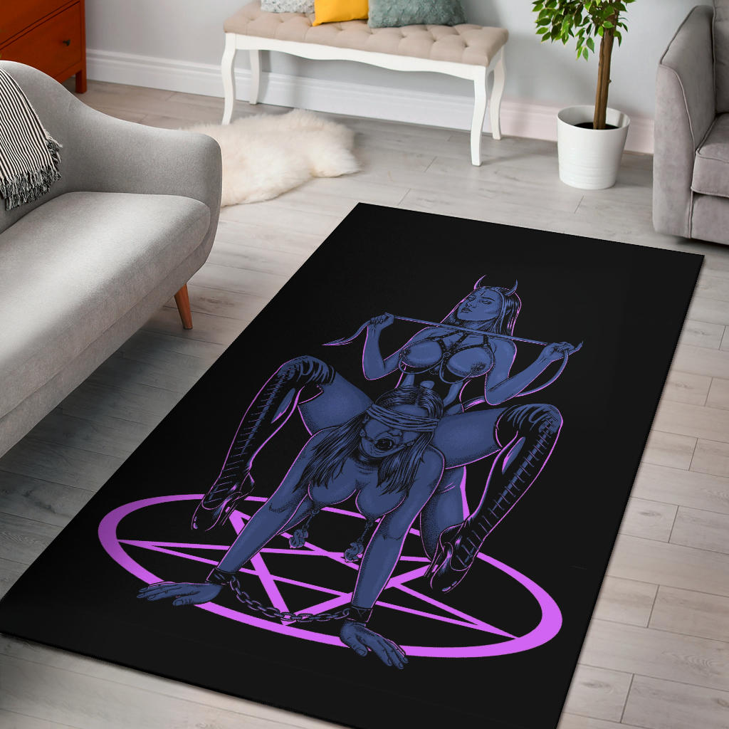 Satanic Pentagram Satanic Cross Demon Erotic Area Rug Sexy Wild Blue Pink