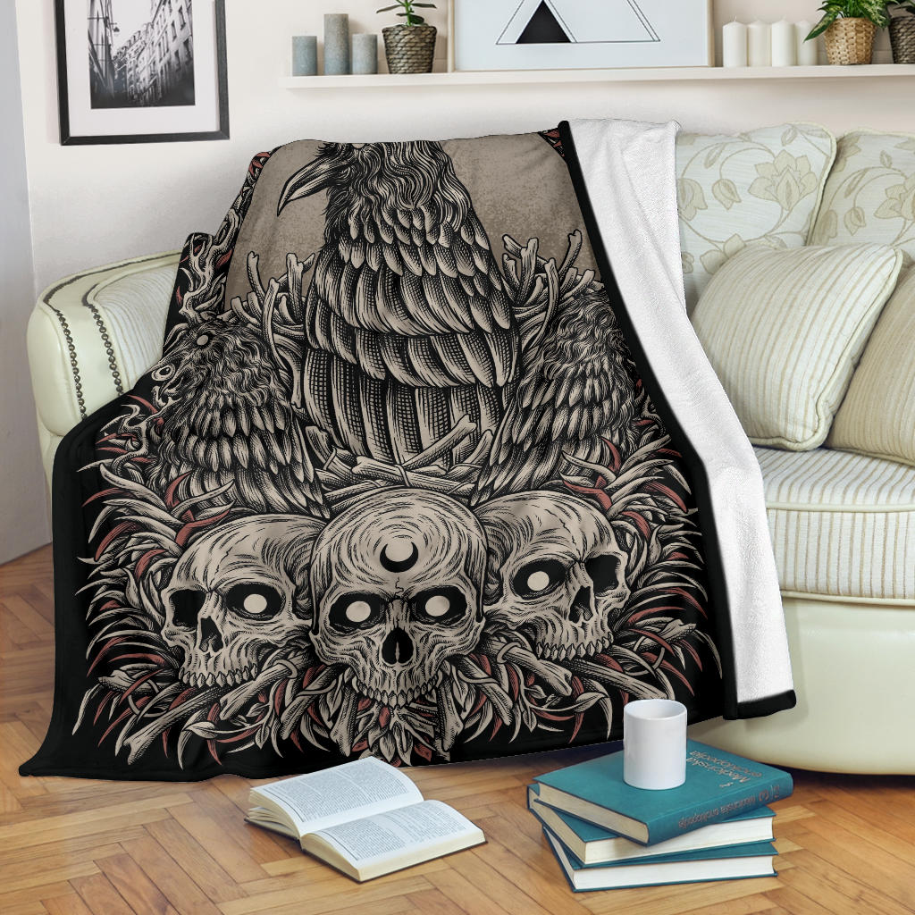 Skull Gothic Occult Crow Blanket Color Version