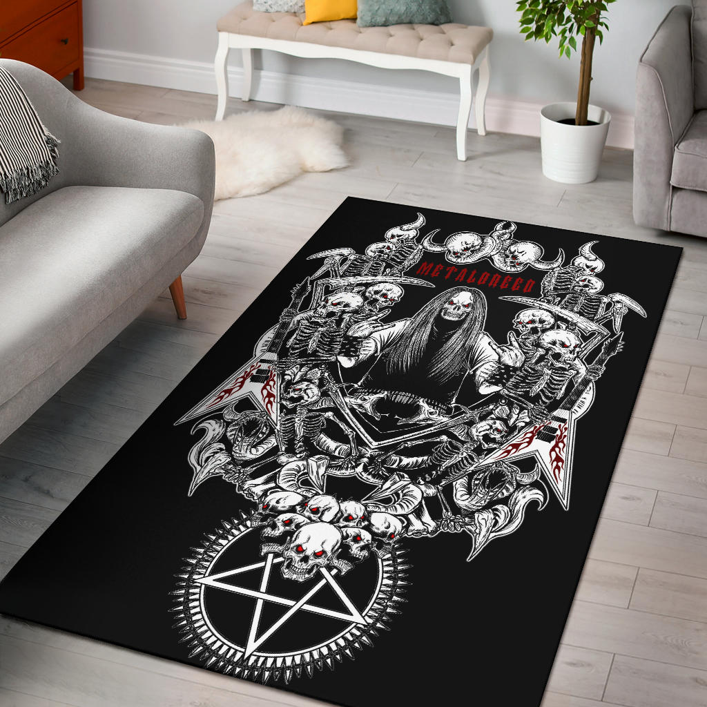 Inverted Pentagram Skull Skeleton Guitar Metalbreed Area Rug