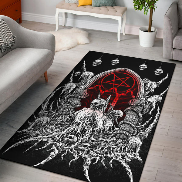 Skull Satanic Pentagram Shrine New Red Area Rug – blended extreme