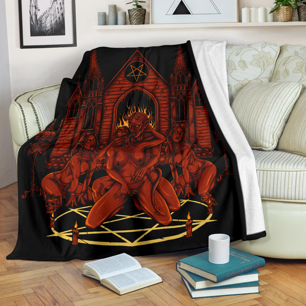 Skull Satanic Pentagram Demon Lucifer's Chapel Of Flesh Blanket Red Flame