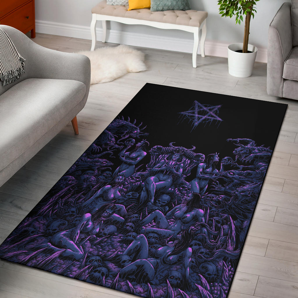 Skull Demon Satanic Pentagram Nymphomania Witch Throne Area Rug Sexy Blue Pink