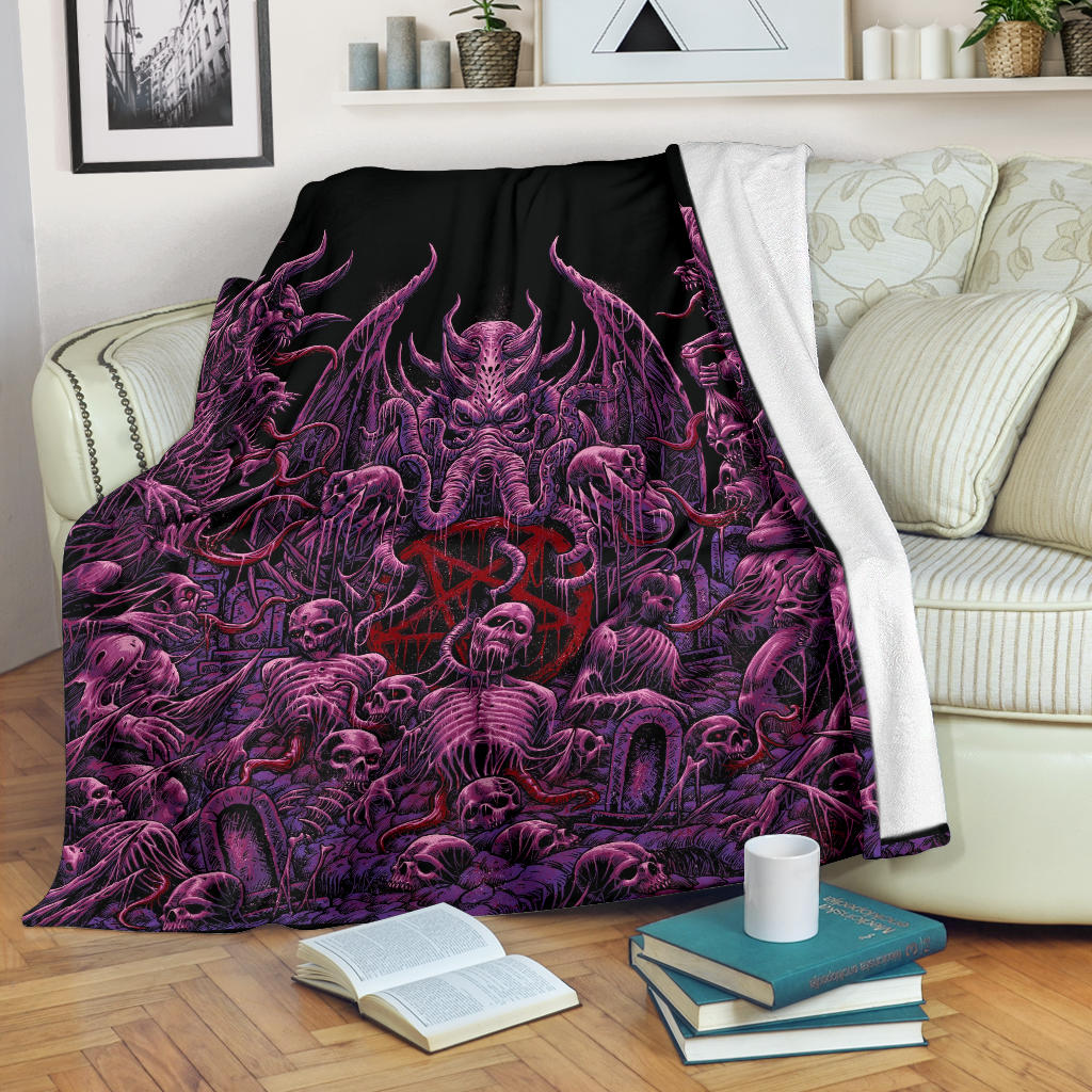 Skull Demon Satanic Pentagram Cthulhu Blanket Color