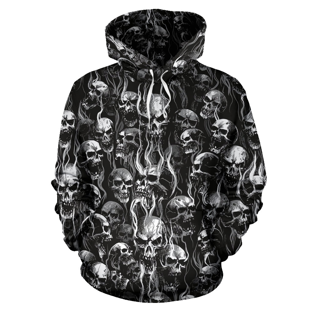 Skull Smoke Hoodie New Design New Texture Black And White