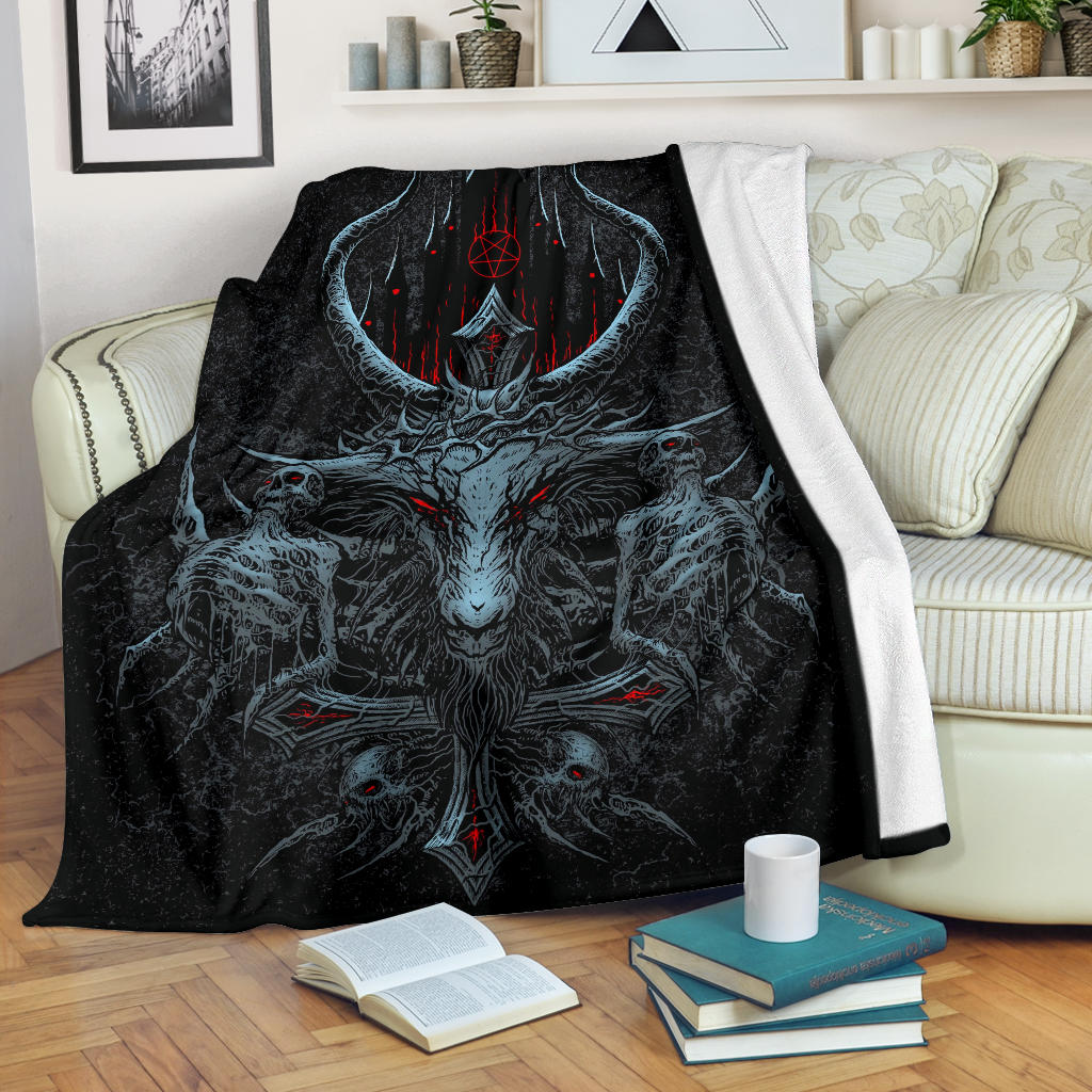 Skull Satanic Crowned Goat Satanic Cross Satanic Pentagram Night Church Part 2 Blanket Color Version