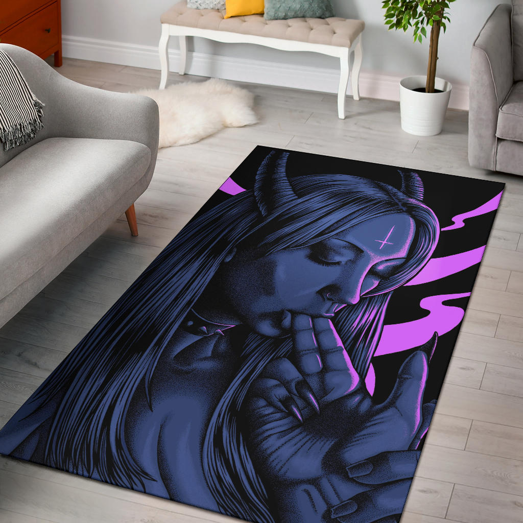 Satanic Cross Satanic Demon Embrace The Master Area Rug Sexy Blue Pink