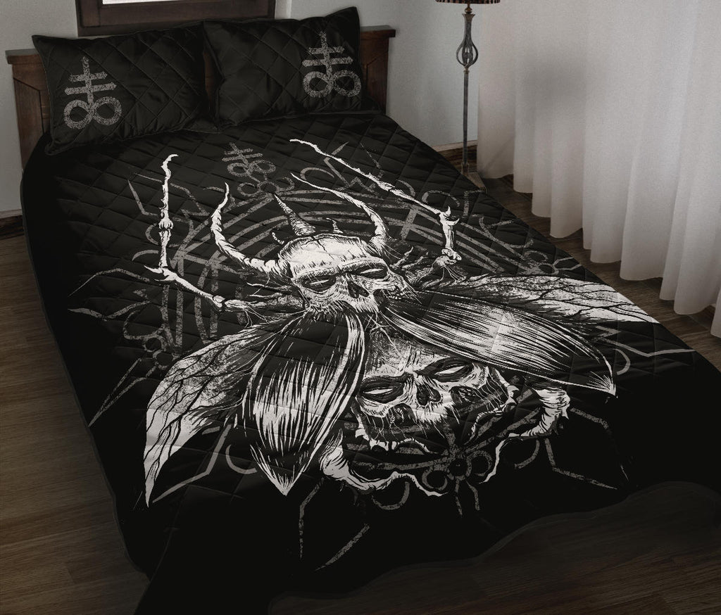 Skull Gothic Satanic Fly Quilt 3 Piece Bed Set