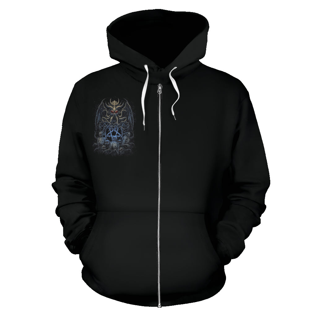 Skull Satanic Pentagram Demon Octopus Night Blue Zip Up Hoodie