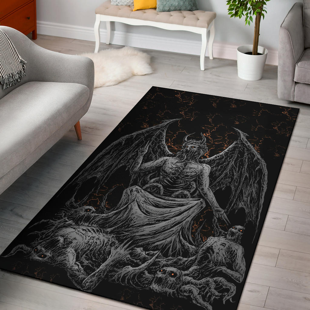 Skull Skeleton Satanic Bat Wing Demon God Area Rug Dark Version