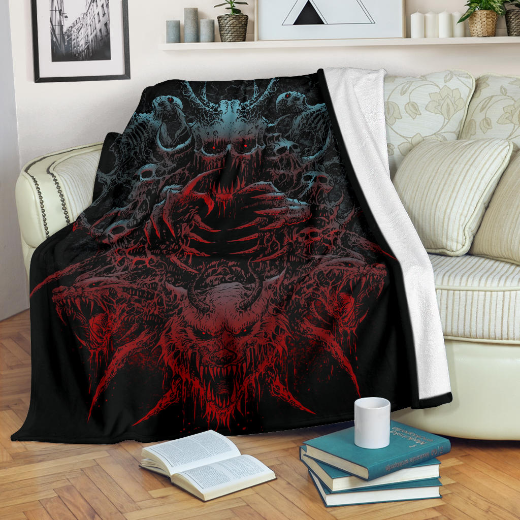 Skull Demon Wolf Blanket Color Version