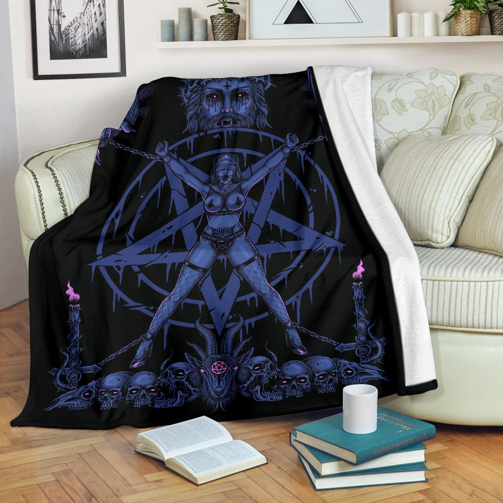 Skull Satanic Pentagram Demon Chained To Sin And Lovin It Part 2 - Blanket Erotic Blue Pink