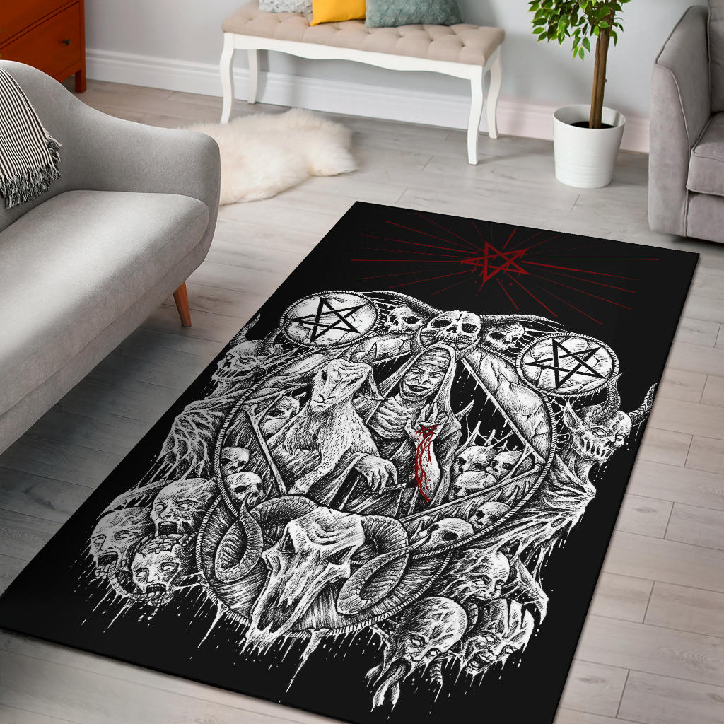 Skull Satanic Pentagram Demon Virgin Nun Goat Area Rug