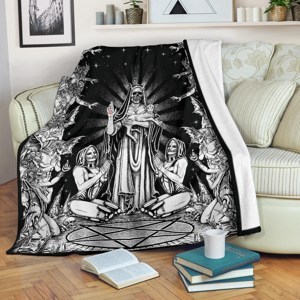 Satanic Pentagram Palm Demon Nun Blanket Demon Bombardment Black And White