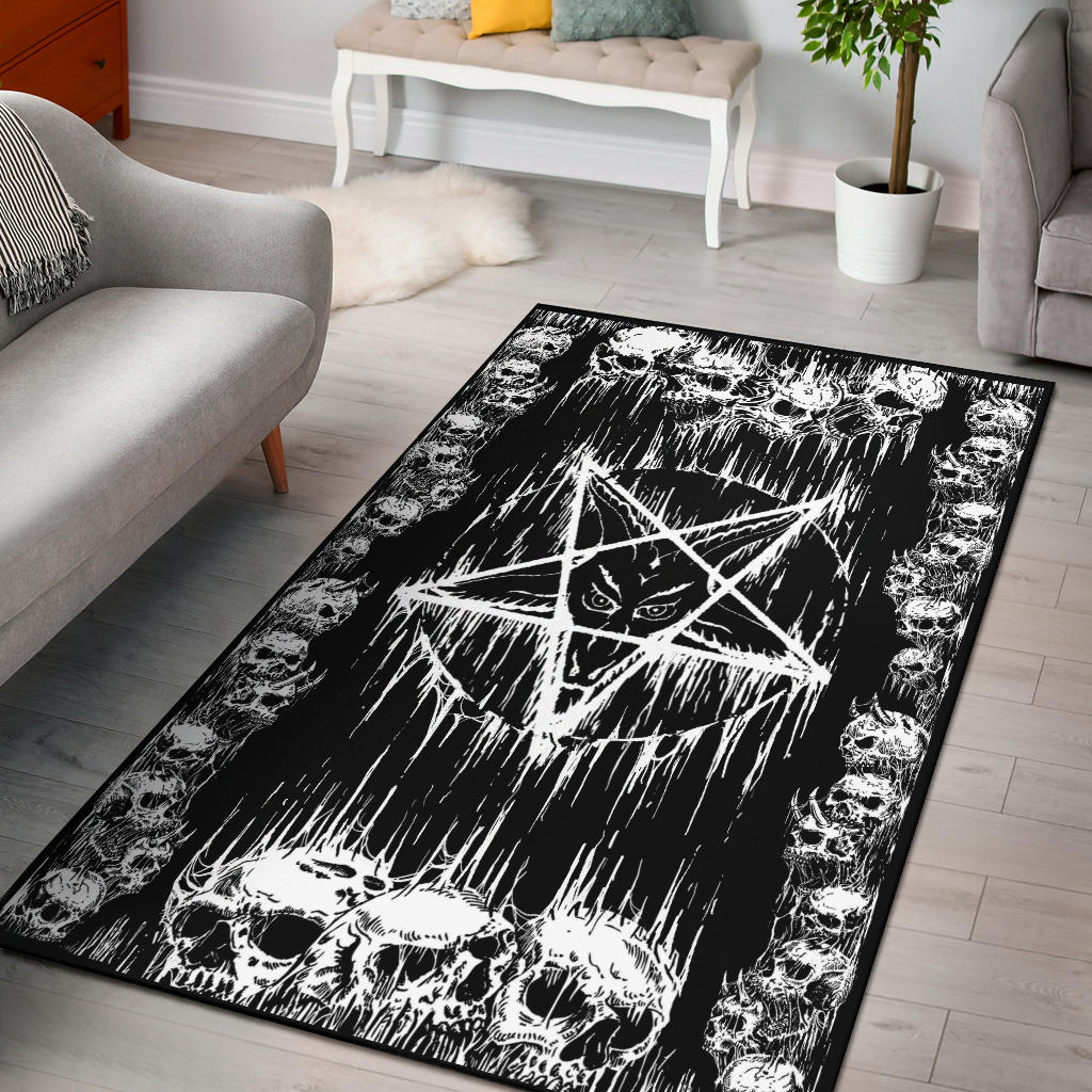 Satanic Area Rug Satanic Skull Melting Inverted Pentagram Area Rug – blended extreme
