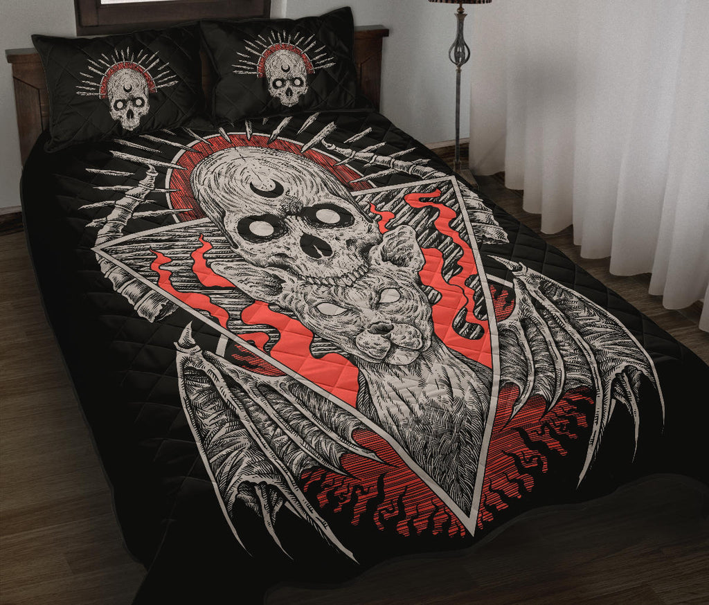 Gothic Quilt Skull Bat Wing Cat 3 Piece Bed Set Color Version