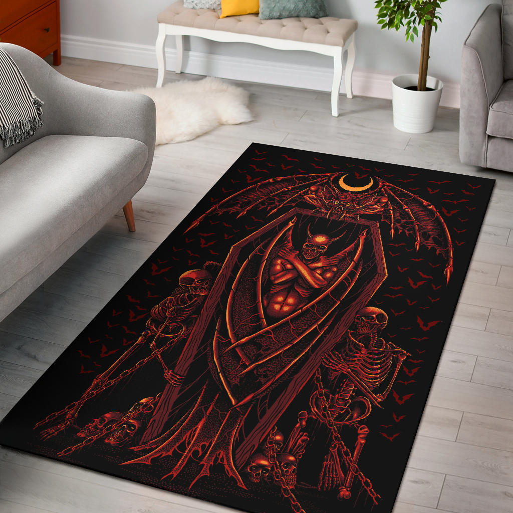 Skull Skeleton Chain Wicked Bat Shroud Area Rug Blood Red